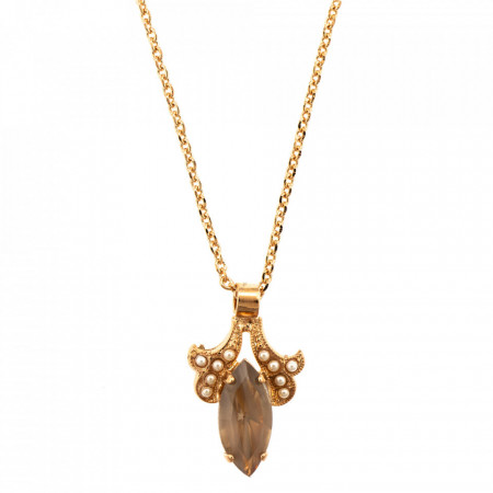 Pandantiv cu lant placat cu Aur roz de 24K, cu cristale Swarovski, Earl Grey | 5096/3-1132RG-Gri/Bej-9152