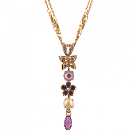 Pandantiv cu lant placat cu Aur roz de 24K, cu cristale Swarovski, Romance | 5414/2-139-10RG-Multicolor-6932