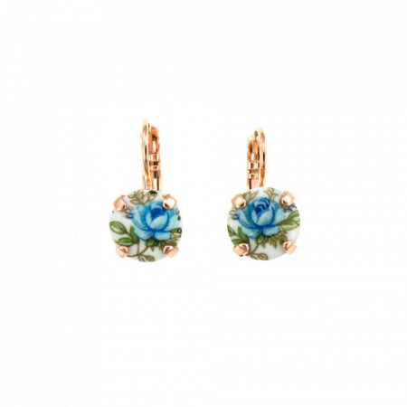 Cercei placati cu Aur roz de 24K, cu cristale Swarovski, Spring Flowers | 1445-01231RG6-Albastru-6003