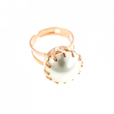 Inel placat cu Aur roz de 24K, cu cristale Swarovski, Crystal Pearl's | 7133M-48RG-Alb-7673
