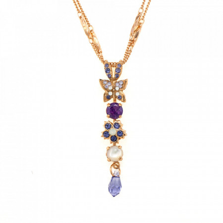 Pandantiv cu lant placat cu Aur roz de 24K, cu cristale Swarovski, Purple Rain | 5414/2-M1062RG-Multicolor-6933