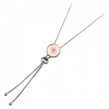 Colier placat cu argint - Bolo Rose-Quartz cu piatra semipretioasa Quartz Roz-Roz-8804