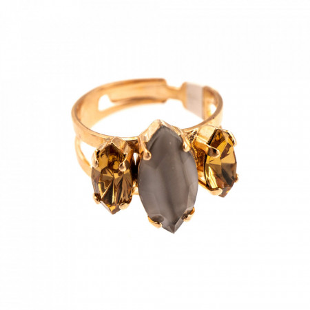 Inel placat cu Aur roz de 24K, cu cristale Swarovski, Earl Grey | 7096/4-1132RG-Gri/Bej-9144
