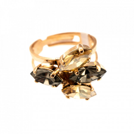Inel placat cu Aur roz de 24K, cu cristale Swarovski, Earl Grey | 7238/5-1132RG-Gri/Bej-9074