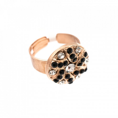 Inel placat cu Aur roz de 24K, cu cristale Swarovski, Check Mate | 7059-280-1RG-Negru-7485