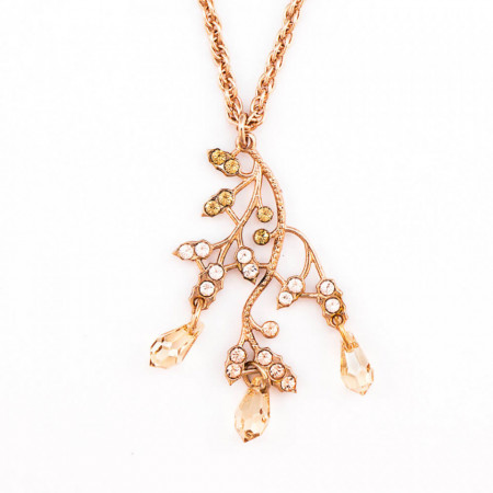 Pandantiv cu lant placat cu Aur roz de 24K, cu cristale Swarovski, Jackie | 5155-39132RG-Bej-6485