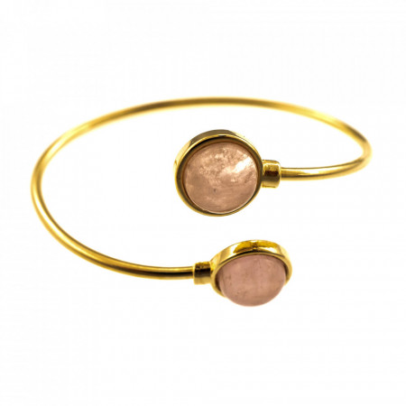 Bratara placata cu aur - Duo Rose Quartz Bangle cu pietre semipretioase Quartz Roz-Roz-8816