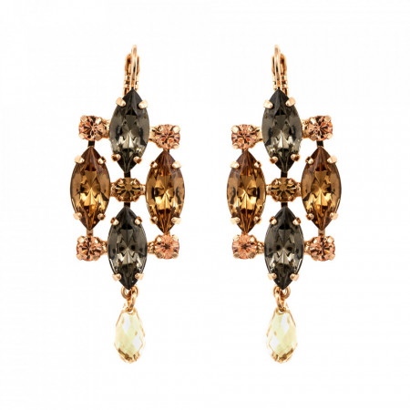 Cercei placati cu Aur roz de 24K, cu cristale Swarovski, Earl Grey | 1410-1132RG6-Gri/Bej-9146