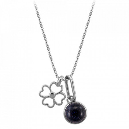 Colier placat cu argint Lucky Four Leaf Clover si piatra semipretioasa Blue Goldstone-Argintiu-8486