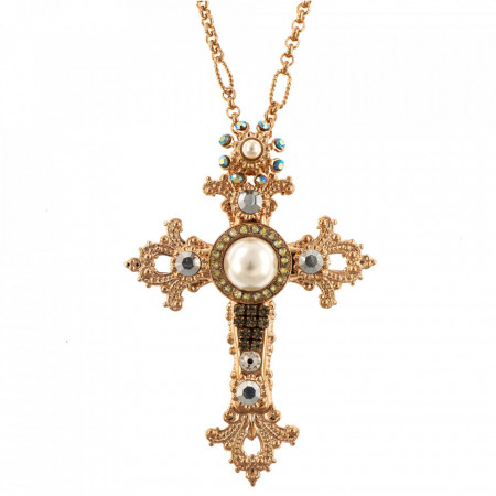 Pandantiv cu lant placat cu Aur roz de 24K, cu cristale Swarovski, Crystal Pearl's | 5122-1006RG-Alb-6456