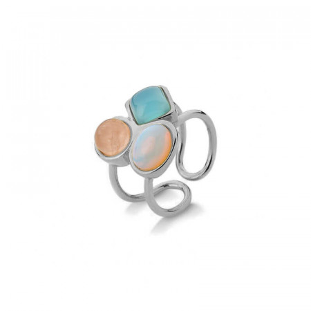 Inel placat cu argint - WellnessTrio cu pietre semipretioase Piatra Lunii, Quartz Roz si Agat Albastru-Albastru, Roz, Multicolor-8817