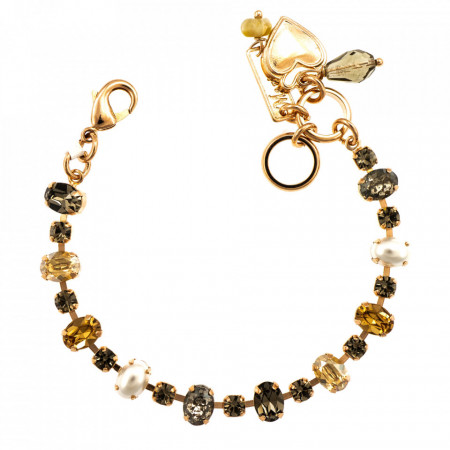 Bratara placata cu Aur roz de 24K, cu cristale Swarovski, Earl Grey | 4508/1-1132RG-Gri/Bej-9138