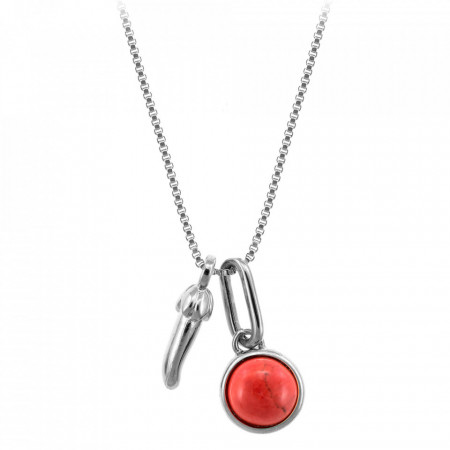 Colier placat cu argint Lucky Chili Pepper si piatra semipretioasa Rose Howlite-Argintiu-8498