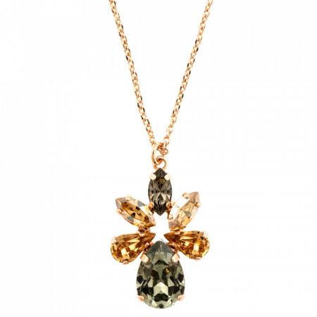 Pandantiv cu lant placat cu Aur roz de 24K, cu cristale Swarovski, Earl Grey | 5032/8-1132RG-Gri/Bej-9028