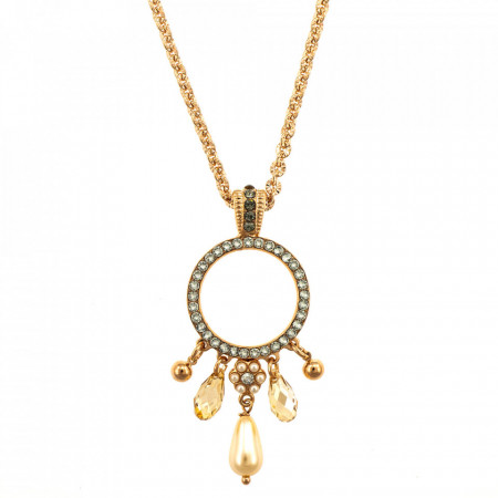 Pandantiv cu lant placat cu Aur roz de 24K, cu cristale Swarovski, Earl Grey | 5166/1-M1132RG-Alb/Gri, Gri/Bej-9108