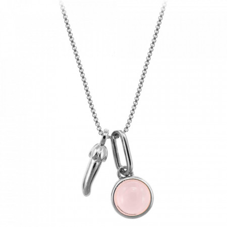 Colier placat cu argint Lucky Chili Pepper si piatra semipretioasa Rose Quartz-Argintiu-8499