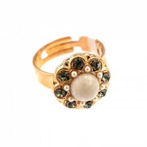 Inel placat cu Aur roz de 24K, cu cristale Swarovski, Earl Grey | 7417/1-1132RG-Gri/Bej-9070