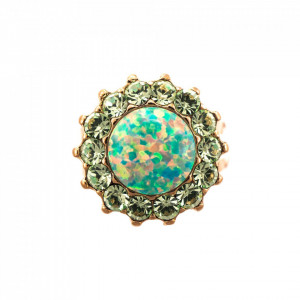 Inel placat cu Aur roz de 24K, cu cristale Swarovski, Fern | 7023SO-M2143RG-Verde-7440