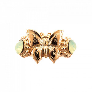 Inel placat cu Aur roz de 24K, cu cristale Swarovski, Fern | 7622-294RG-Verde-8090