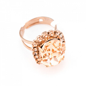 Inel placat cu Aur roz de 24K, cu cristale Swarovski, Jackie | 7090/1-39132RG-Bej-7560