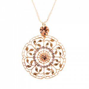 Pandantiv cu lant placat cu Aur roz de 24K, cu cristale Swarovski, Jackie | 5210-39132RG-Bej-6780