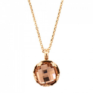 Pandantiv cu lant placat cu Aur roz de 24K, cu cristale Swarovski, Jackie | 5323/2-362ARG-Bej-6890