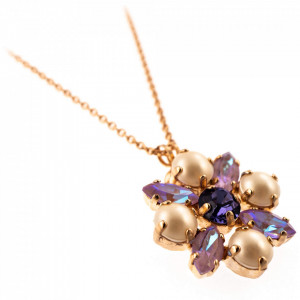 Pandantiv cu lant placat cu Aur roz de 24K, cu cristale Swarovski, Romance | 5435/4-139-10RG-Multicolor-7390