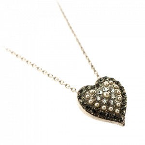 Pandantiv cu lant placat cu rodiu, cu cristale Swarovski, Earl Grey | 5007/6-1132RO-Alb/Gri-8990