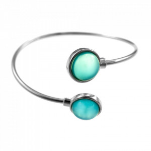 Bratara placata cu argint - Duo Blue Sky Agate Bangle cu pietre semipretioase Agat Albastru-Albastru-8811