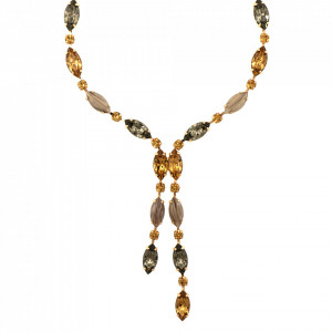Colier placat cu Aur roz de 24K, cu cristale Swarovski, Earl Grey | 3111/1-1132RG-Gri/Bej-9191