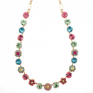 Colier placat cu Aur roz de 24K, cu cristale Swarovski, Spring Flowers | 3245/3-2141RG-Multicolor-6141