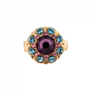 Inel placat cu Aur roz de 24K, cu cristale Swarovski, Cotton Candy - The Sweet Life | 7417/1-144RG-Multicolor-7991