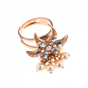 Inel placat cu Aur roz de 24K, cu cristale Swarovski, Crystal Pearl's | 7165-1341RG-Multicolor-7731