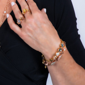 Inel placat cu Aur roz de 24K, cu cristale Swarovski, Earl Grey | 7096/4-1132RG-Gri/Bej-8641