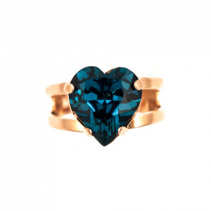 Inel placat cu Aur roz de 24K, cu cristale Swarovski, Nightfall | 7100/2-207RG-Albastru-8201