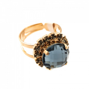 Inel placat cu Aur roz de 24K, cu cristale Swarovski, Nightfall | 7137/1A-215-3RG-Albastru-7681