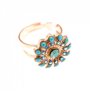 Inel placat cu Aur roz de 24K, cu cristale Swarovski, Sapphire Sky | 7423/3-2677RG-Verde-7621