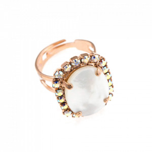 Inel placat cu Aur roz de 24K, cu cristale Swarovski, Seashell | 7090/1-M1201RG-Alb-7561
