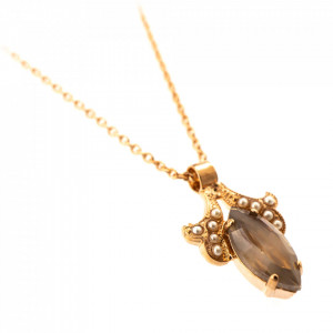 Pandantiv cu lant placat cu Aur roz de 24K, cu cristale Swarovski, Earl Grey | 5096/3-1132RG-Gri/Bej-9151