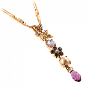 Pandantiv cu lant placat cu Aur roz de 24K, cu cristale Swarovski, Romance | 5414/2-139-10RG-Multicolor-7381