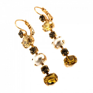 Cercei placati cu Aur roz de 24K, cu cristale Swarovski, Earl Grey | 1508/3-1132RG6-Gri/Bej-9132