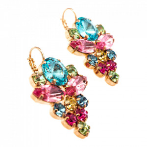 Cercei placati cu Aur roz de 24K, cu cristale Swarovski, Spring Flowers | 1037R/1-2141RG6-Multicolor-1762