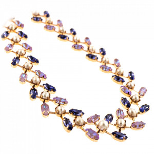 Colier placat cu Aur roz de 24K, cu cristale Swarovski, Romance | 3128/3-139-10RG-Multicolor-6502