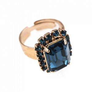 Inel placat cu Aur roz de 24K, cu cristale Swarovski, Nightfall | 7080/2-1069RG-Albastru-7522
