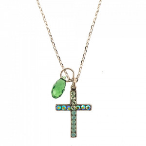 Pandantiv cu lant placat cu Argint 925, cu cristale Swarovski, Fern | 5247/1-2143SP-Verde-6862