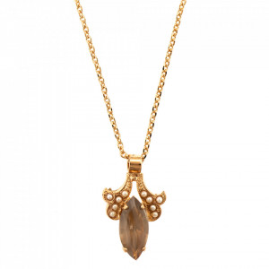 Pandantiv cu lant placat cu Aur roz de 24K, cu cristale Swarovski, Earl Grey | 5096/3-1132RG-Gri/Bej-9152