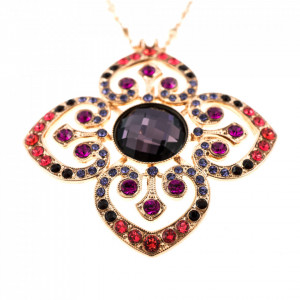Pandantiv cu lant placat cu Aur roz de 24K, cu cristale Swarovski, Xenia - Odyssey | 5050-1091RG-Multicolor-6842