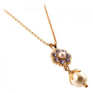 Pandantiv cu lant placat cu Aur roz de 24K, cu cristale Swarovski, Romance | 5074/2-M48-10RG-Multicolor-7012