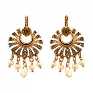 Cercei placati cu Aur roz de 24K, cu cristale Swarovski, Earl Grey | 1509/1-1132RG6-Gri/Bej-9053