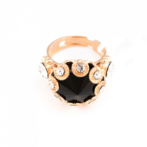 Inel placat cu Aur roz de 24K, cu cristale Swarovski, Check Mate | 7042-280-1RG-Negru-7463
